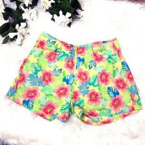 Vintage Catalina High Waist Neon Hawaiian Floral Nylon Shorts Medium